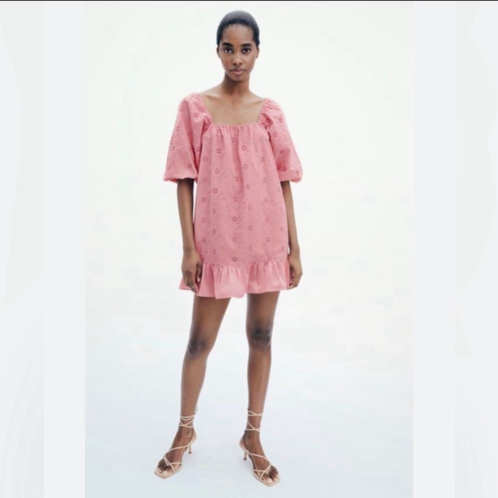 Zara Pink Mini Eyelet Dress